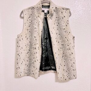 JOSEPHINE CHAUS Ivory & Charcoal Grey Faux Fur Vest w Full Zipper & POCKETS!